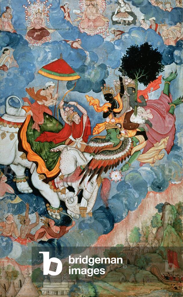 Krishna combattimento con Indra, c.1590 (guazzo su carta)