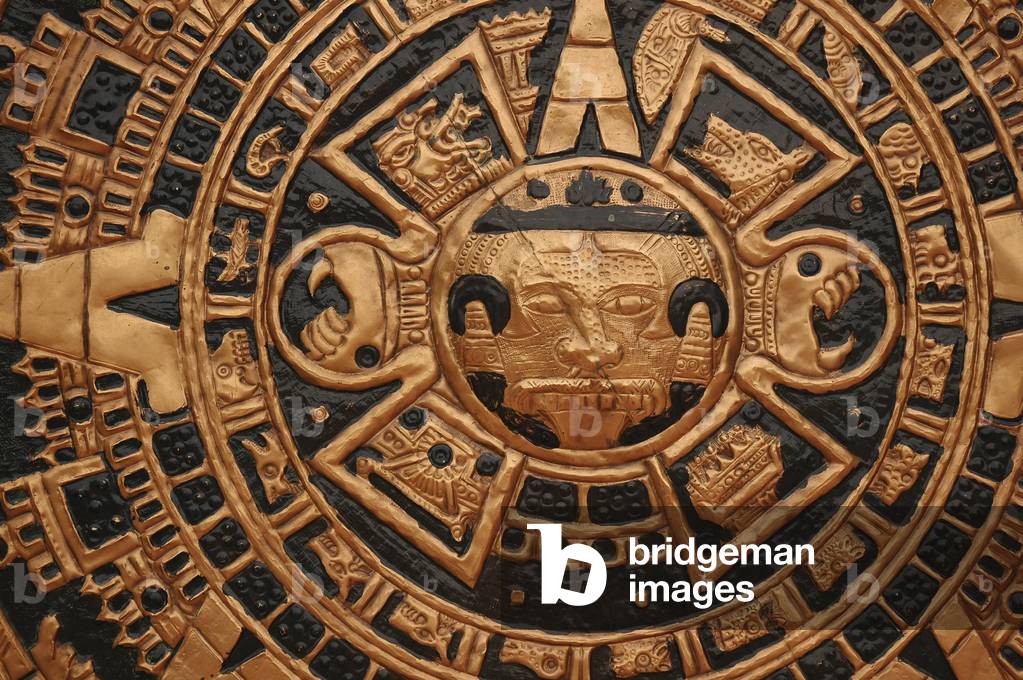 Mexico, Mexico City, Teotihuacan, reproduction of Stone of the Sun as decoration
