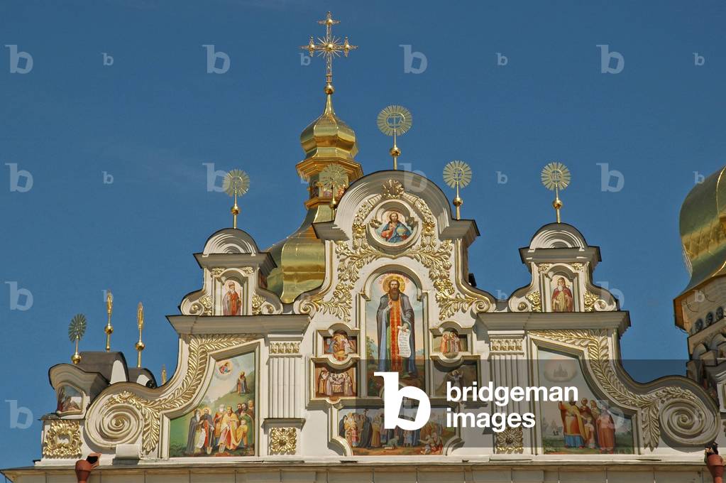 Ukraine, Kiev, Kyiv-Percherska Lavra (Orthodox Caves Monastery-orig 1051), Dormition Cathedral spires