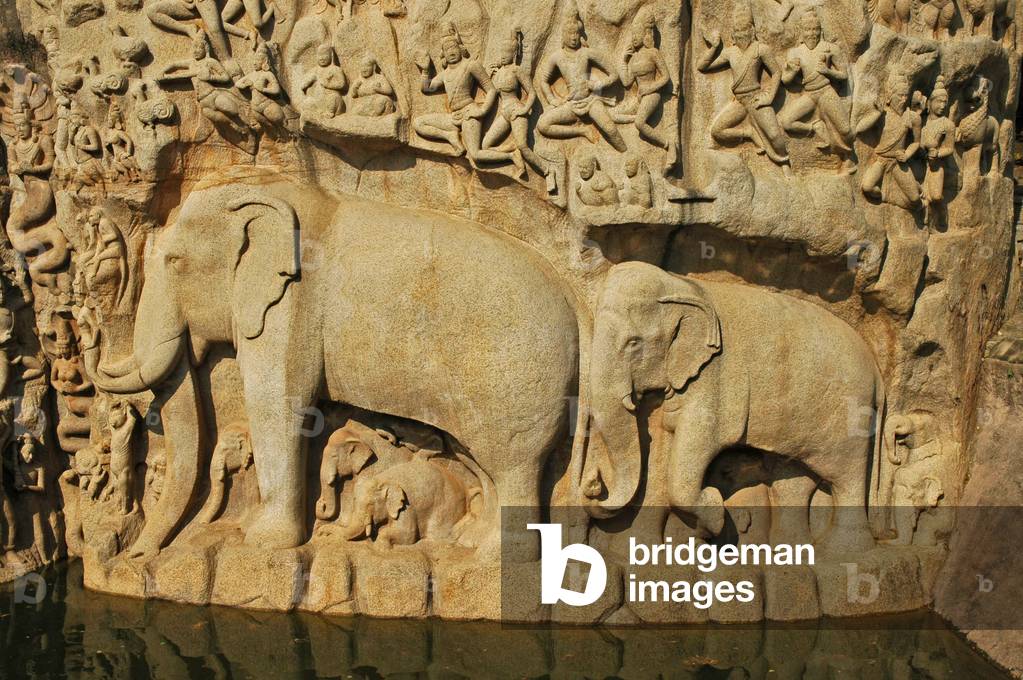 Arjunas Penance. Mammallapuram relief, Tamil Nadu, India