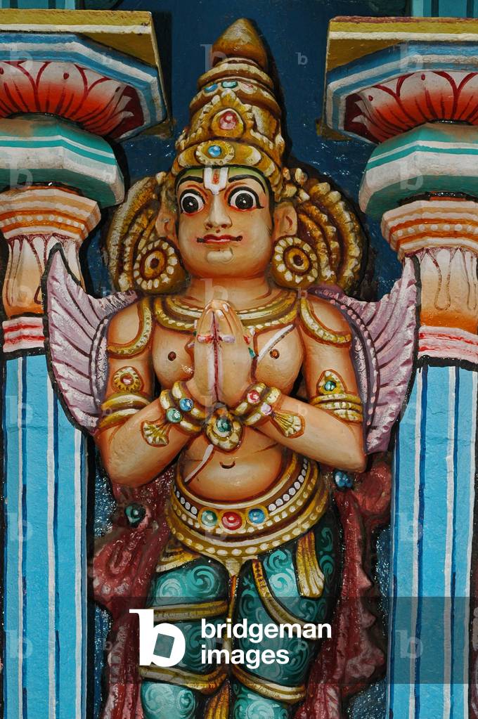 India, Tamil Nadu, Srirangam, Sri Ranganathasvami Hindu Temple (orig 10th century), statue of Vishnu as guardian