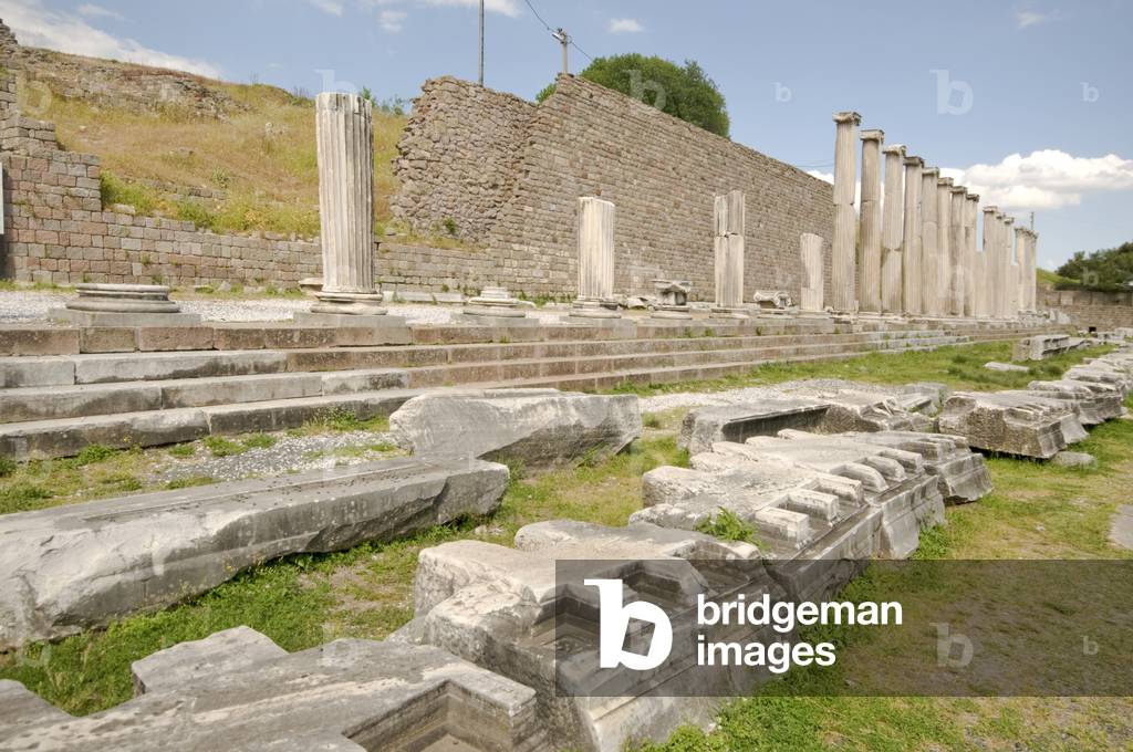 Asia, Turkey, North Aegean, Bergama (Pergamum originally 2nd Century AD), Asclepion (Temple of Asclepius), Stoa with Theatre at rear
