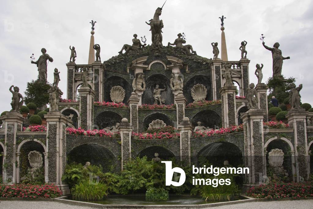 View of a terraced garden feature, Summer Palace, Isola Bella, Stresa, Lake Maggiore, Italy (photo)