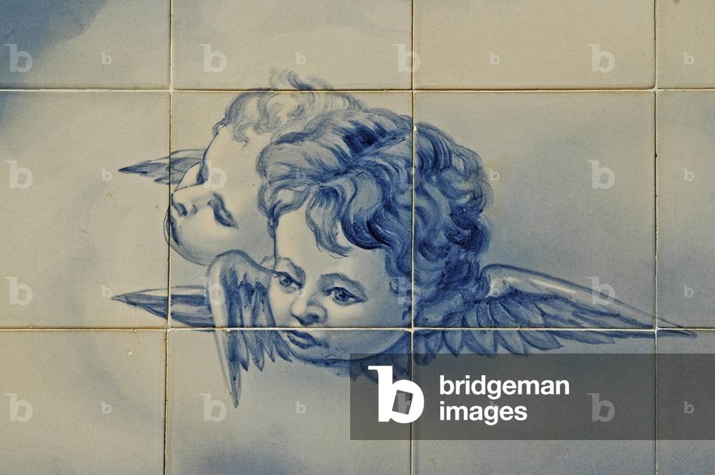Lamego, 18th century Catholic Church of Our Lady of the Remedies (Los Remedios), azulejos, hand painted blue tiles depicting Angel cherubs