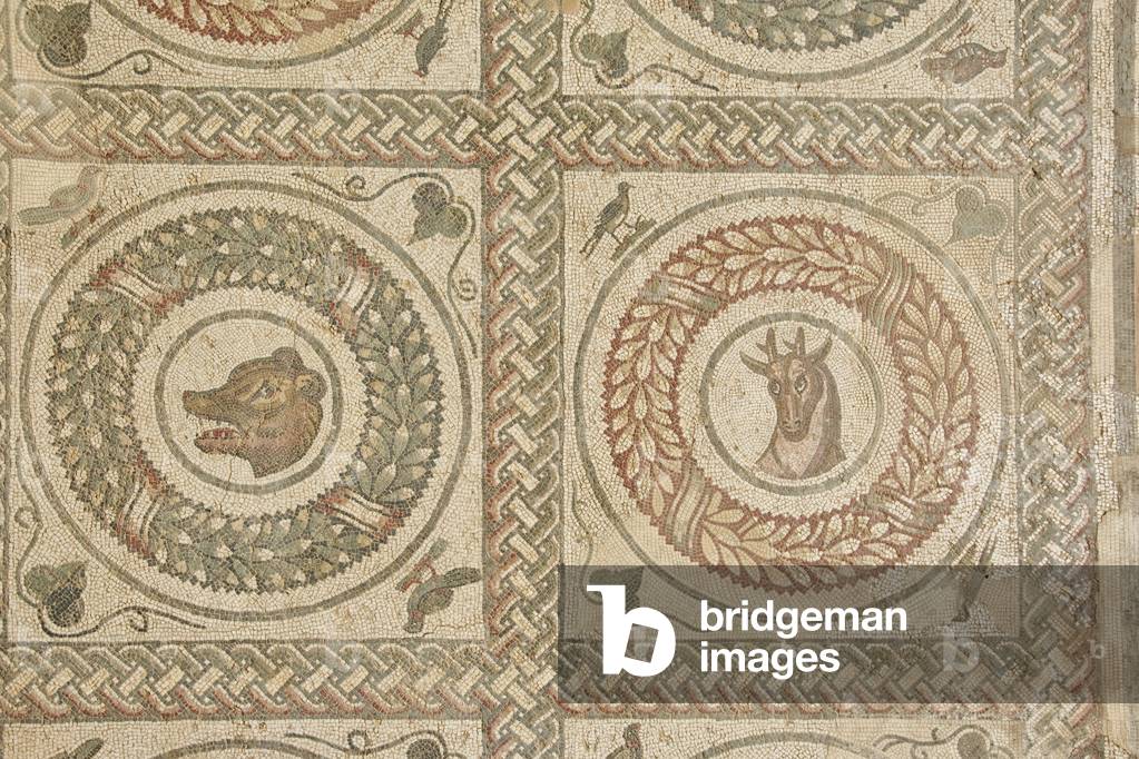 Floor mosaic with animal motifs, Villa Romana del Casale, Piazza Armerina, Sicily, Italy (photo)