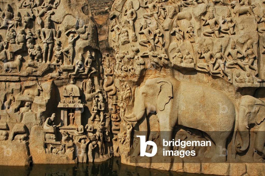 Arjunas Penance. Mammallapuram relief, Tamil Nadu, India