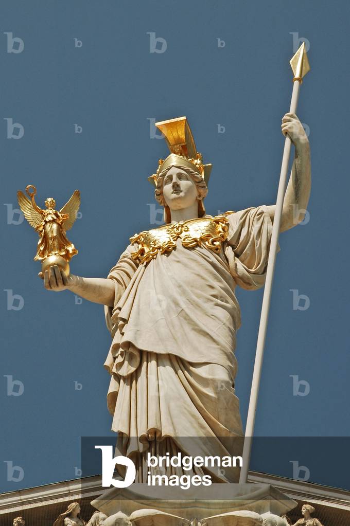 Parliament Building, fountain with Athena statue, Pallas Athena, 19th century, Vienna, Austria