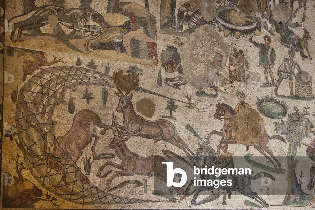 Third room of the private flat,  floor mosaic, Villa Romana del Casale, Piazza Armerina, Sicily, Italy (photo)