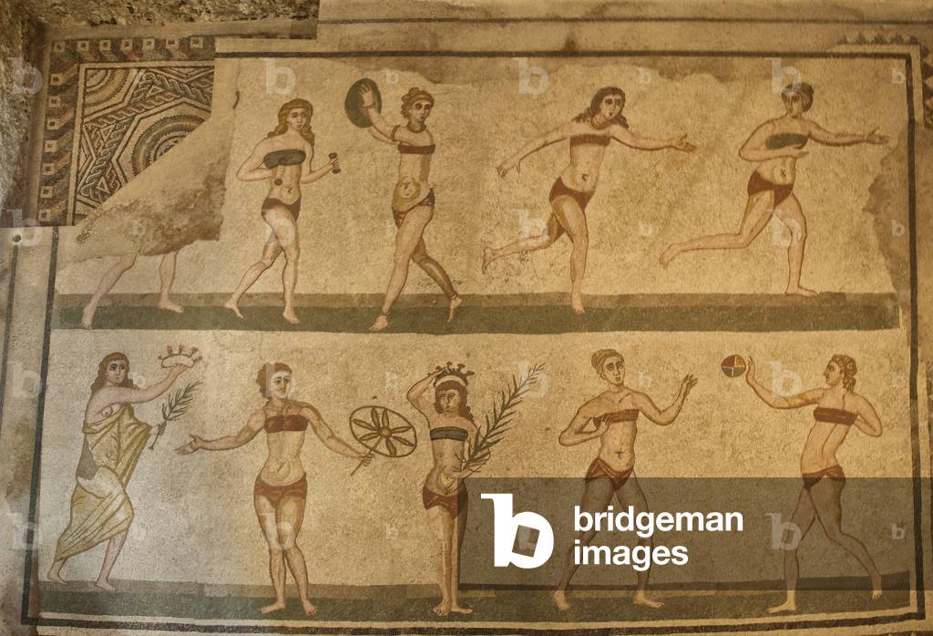 Chamber of the Ten Maidens (Sala delle Dieci Ragazze), Villa Romana del Casale, Piazza Armerina, Sicily, Italy (photo)