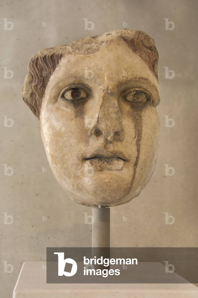 Head of a female goddess (gold & ivory  copy, 4/5th Century BC), the Acropolis Museum, Athens, Greece (photo)