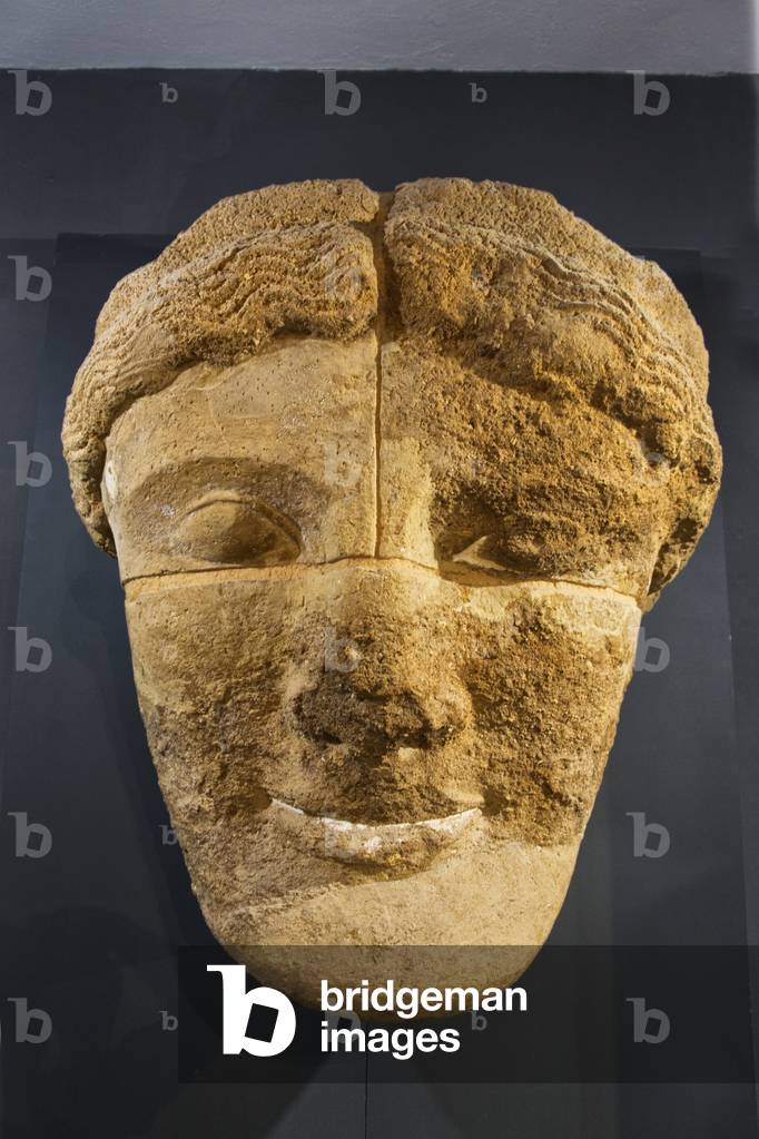 Agrigento Museum, huge head of statue of Zeus (Telamoni, 7m high, 5th Century BC)  from Temple of Jupiter Olympus, Agrigento, Sicily, Italy (photo)