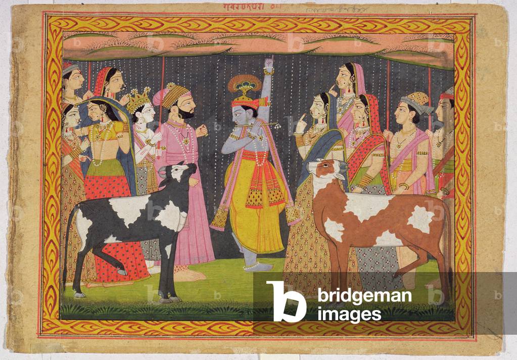 Krishna lifting Mount Govardhana, from the 'Bhagavata purana', Kulu, Himachal Pradesh, 1749