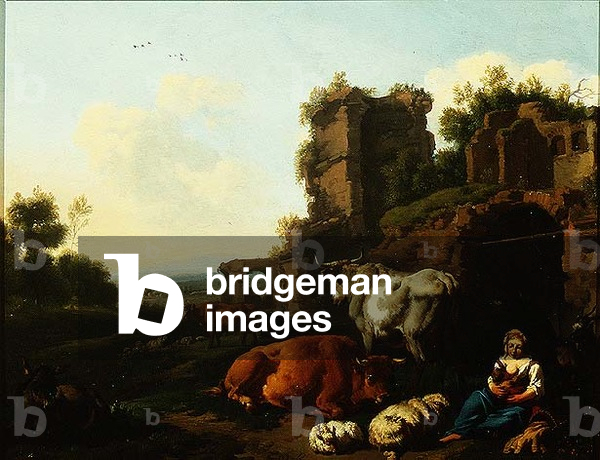 Landscape with Shepherdess, c.1670 (oil on panel)