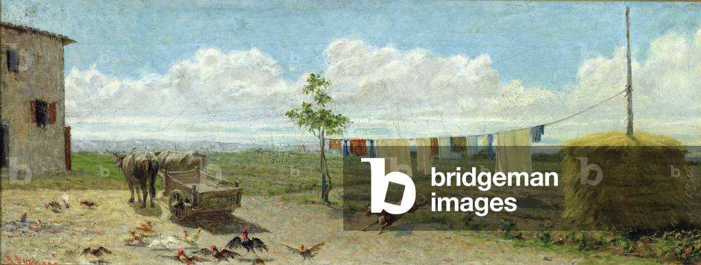 Image of Painting depicting The Farmyard (oil on canvas), 19th century by Raffaello Sernesi