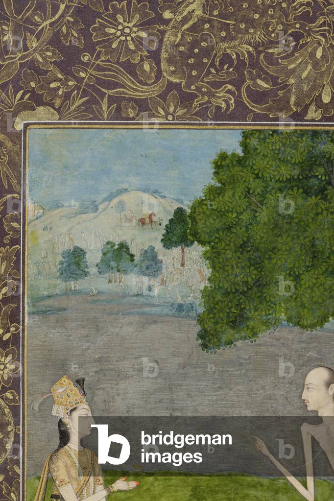 Laila and Majnun converse beneath a tree, detail, c.1730 (opaque w/c & gold on paper)