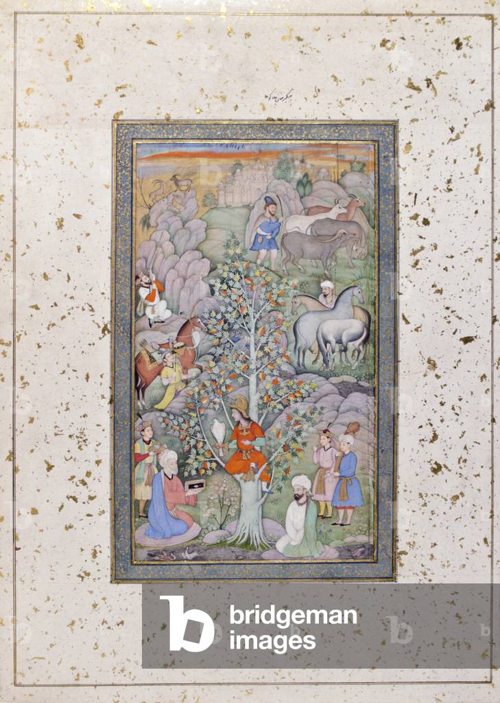 Alexander questions the philosopher, physician and the goblet, c.1610 (opaque w/c & gold on paper)