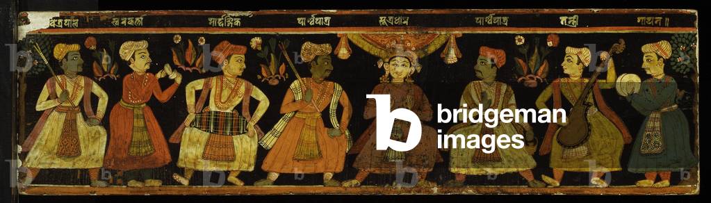 Book cover from a manuscript of a theatrical text (w/c on wood)