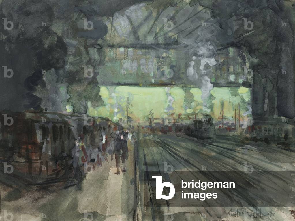 Winter Evening in the Railway Yards, 1910 (w/c on paper)