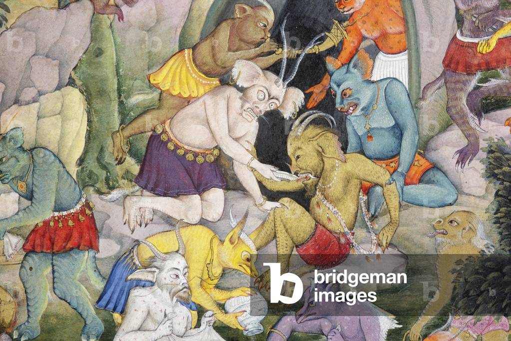 Detail from Demons in a Wild Landscape, c.1600 (opaque w/c & gold on paper)