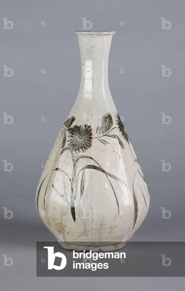 Vase with chrysanthemum and house design, Choson dynasty (ceramic)