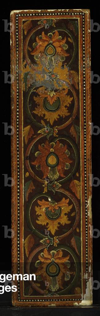 Book cover from a manuscript of a theatrical text (w/c on wood)