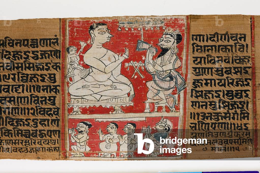 Vimalaprava converses with Raji and Lakshmi, c.1300 (opaque w/c on palm leaf)