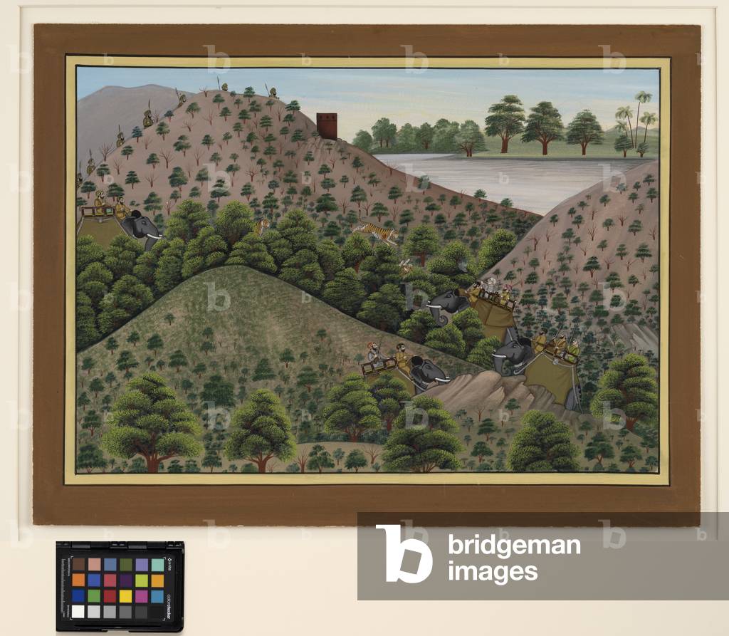 Tiger hunt with a river in the background, c.1880 (opaque w/c on paper)