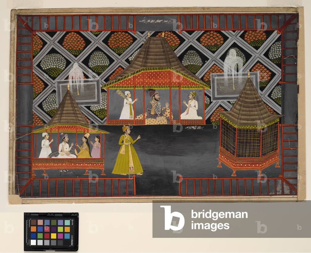 A Nawab and his sons in a garden pavilion, c.1770  (opaque w/c, silver and gold on paper)