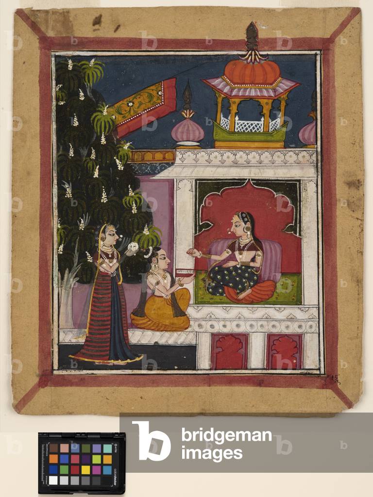 ? Raga: A kneeling man offers a book to a lady in a pavilion, c.1800  (opaque w/c on paper)