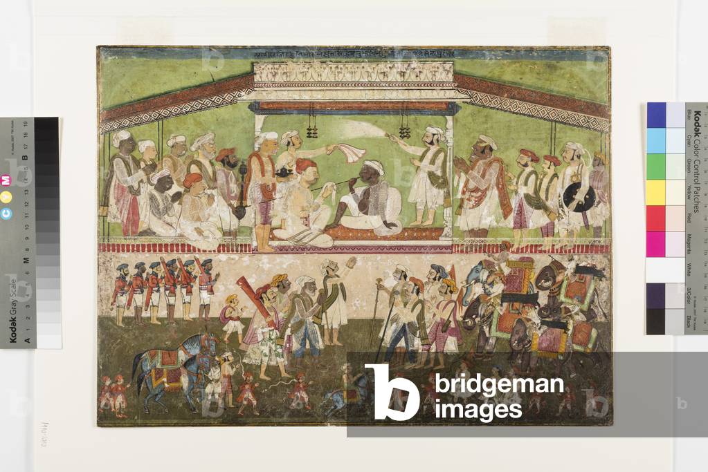 Raghuji Bhonsle II presides over a military review, c.1790  (opaque w/c on paper)
