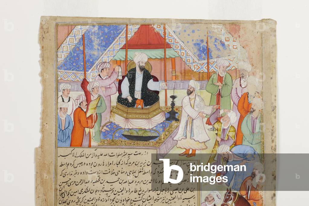 The populace pays allegiance to the new Abbasid Caliph Al-Ma'mun, detail, c.1593 (opaque w/c & gold on paper)