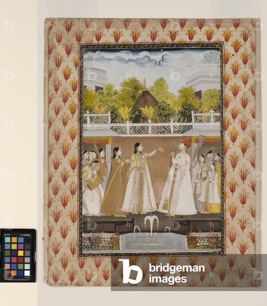 A prince and a princess conversing in the royal gardens, c.1770  (opaque w/c on paper, mounted on an album page)