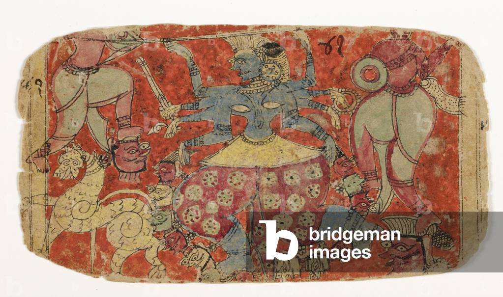 The goddess Kali battles demons, from Durga attacking the demons Shambha and Nishumbha (opaque w/c on paper)
