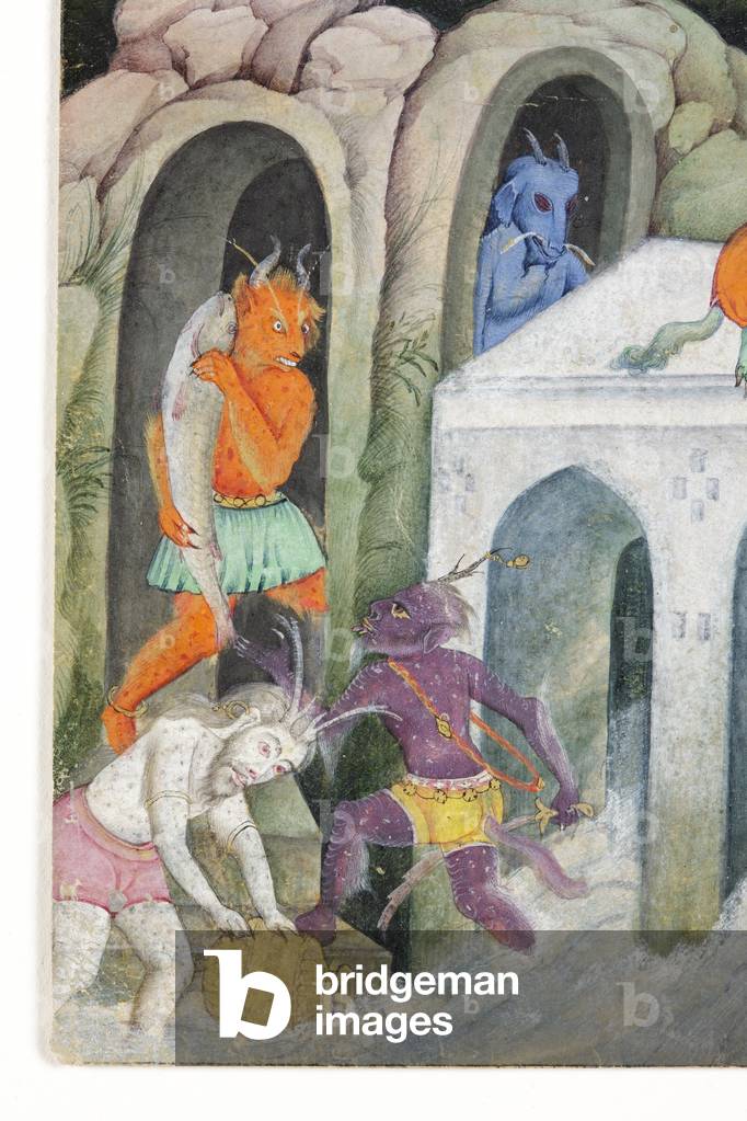 Detail from Demons in a Wild Landscape, c.1600 (opaque w/c & gold on paper)