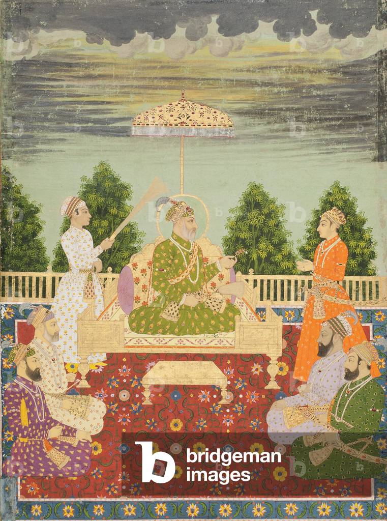 Bahadur Shah with his four sons and a grandson, c.1710 (opaque w/c & gold on paper)