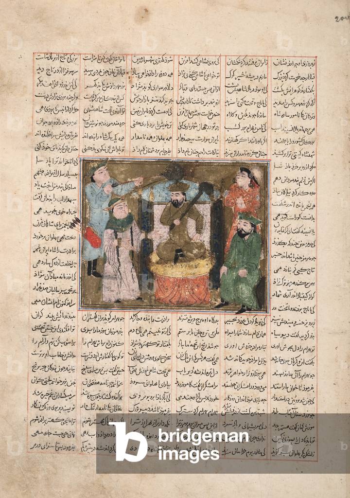 Gordiyeh advises her brother Bahram Chubineh not to aspire to the Persian throne, c.1330 (opaque w/c, gold & ink on paper)
