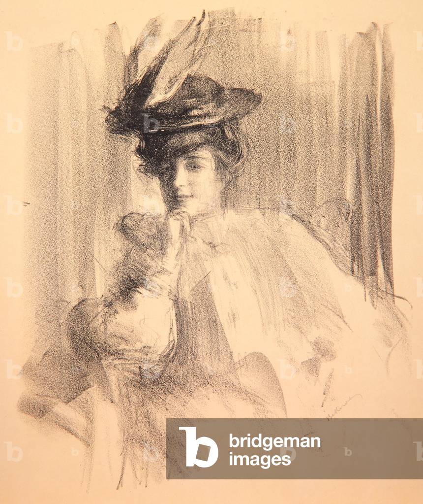 Lili with a Feather Hat, 1907 (litho)