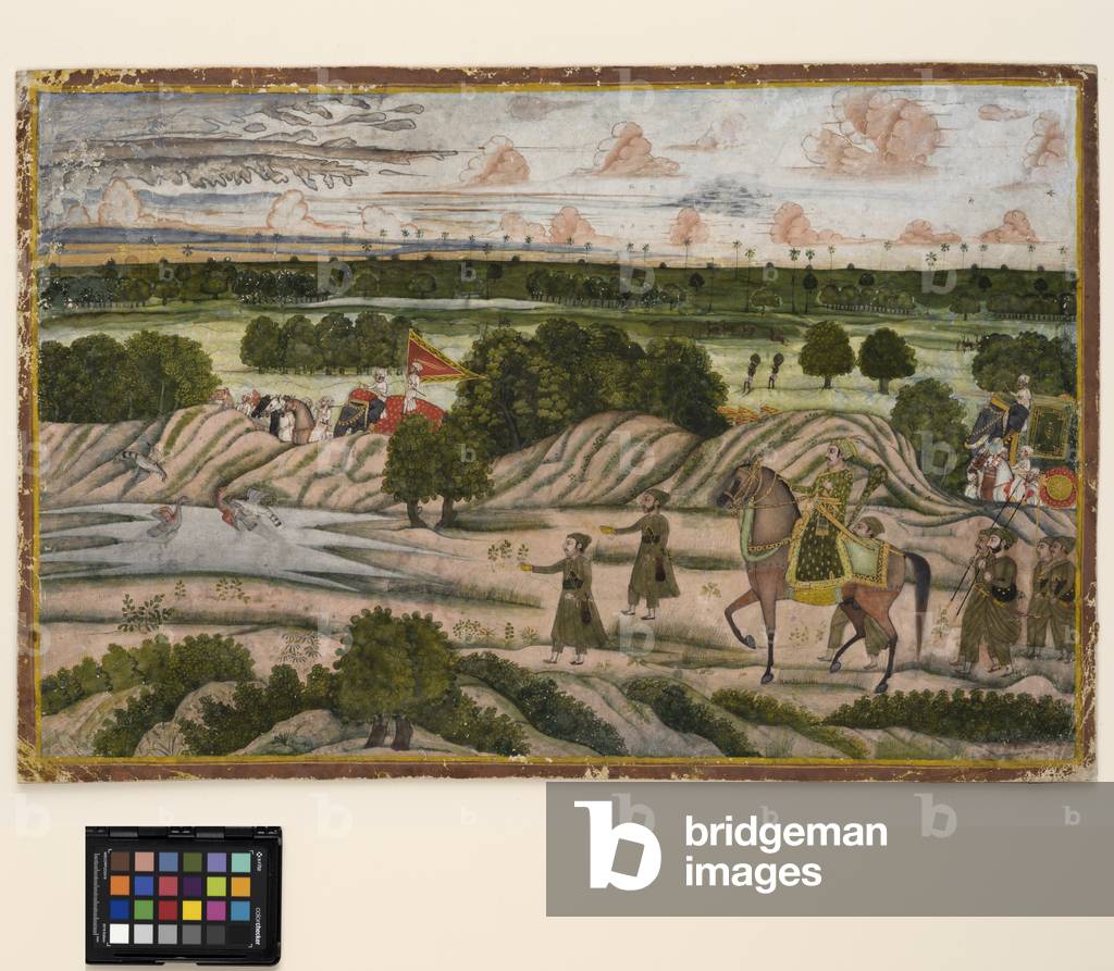 A Nawab and his retainers on a hunting expedition, c.1780  (opaque w/c and gold on paper)