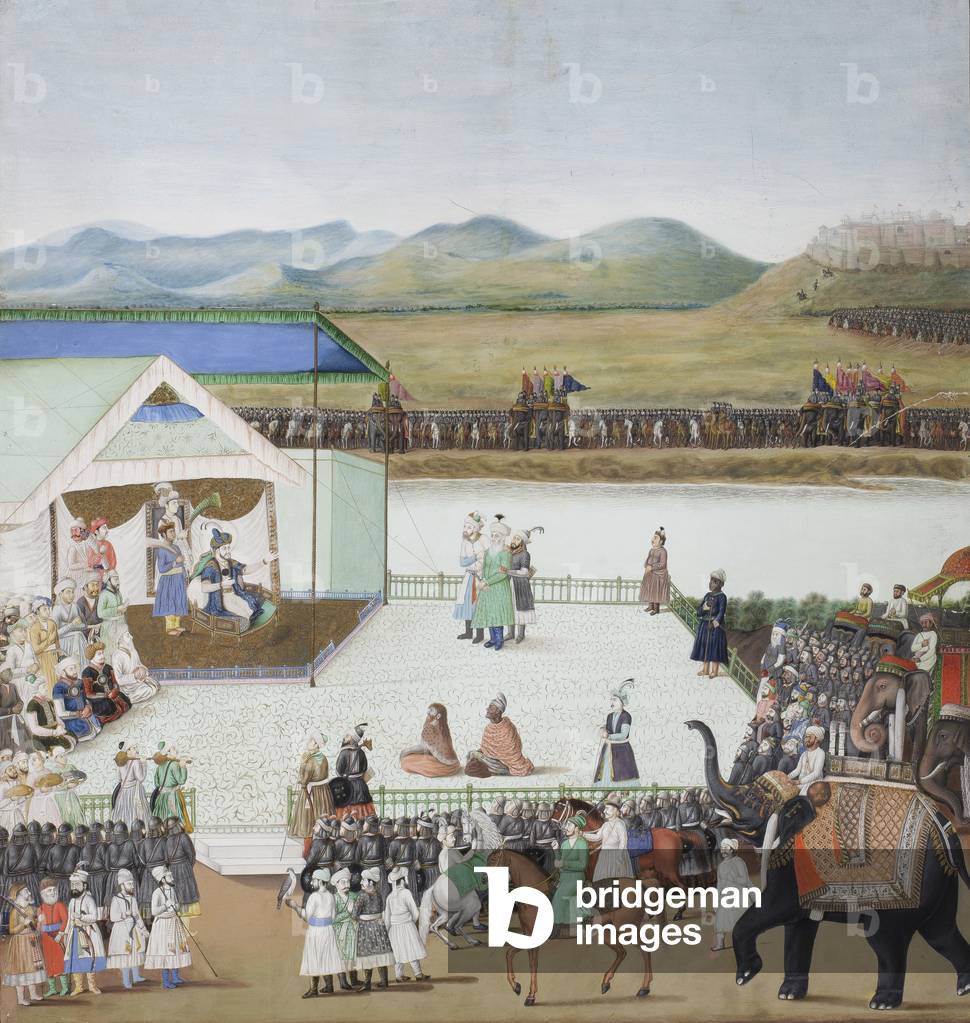 The Turkish Sultan Bayazid brought captive before Timur, c.1850 (opaque w/c & gold on paper)