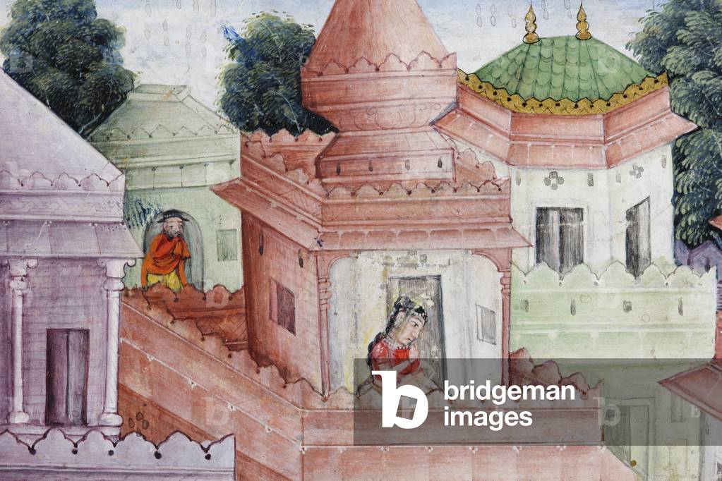 Detail from Krishna Cleaves the Demon Narakasura with his Discus, c.1585-90 (opaque w/c & gold on paper)