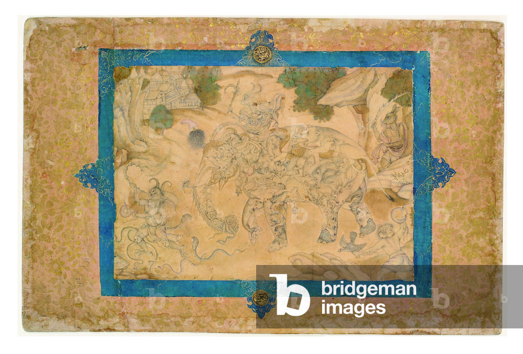 Composite Elephant and Other Creatures, c.1600 (opaque w/c & gold on paper)