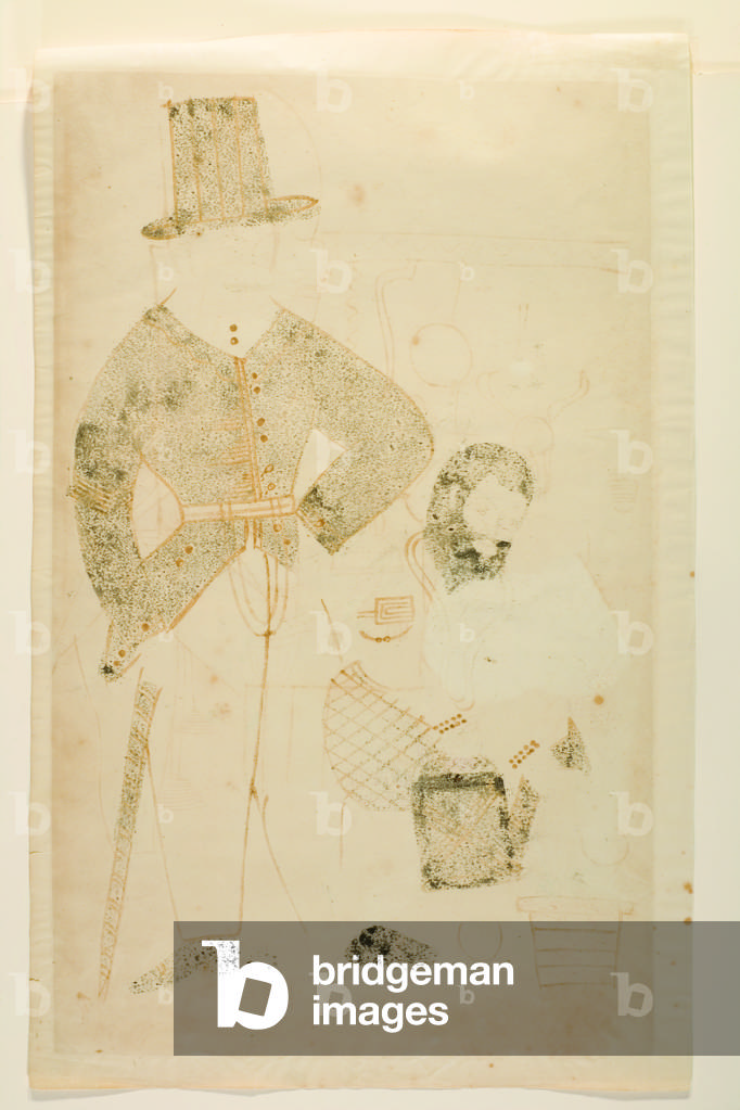 Mahant turns the oil-press in jail, Kalighat Album, c.1880 (watercolor)