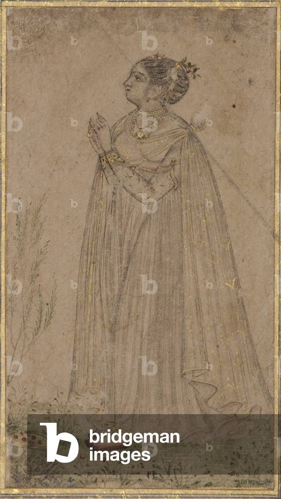 A princess worships the sun, c.1600 (opaque w/c & gold on paper)
