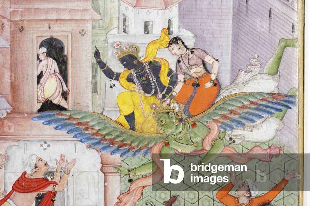 Detail from Krishna Cleaves the Demon Narakasura with his Discus, c.1585-90 (opaque w/c & gold on paper)