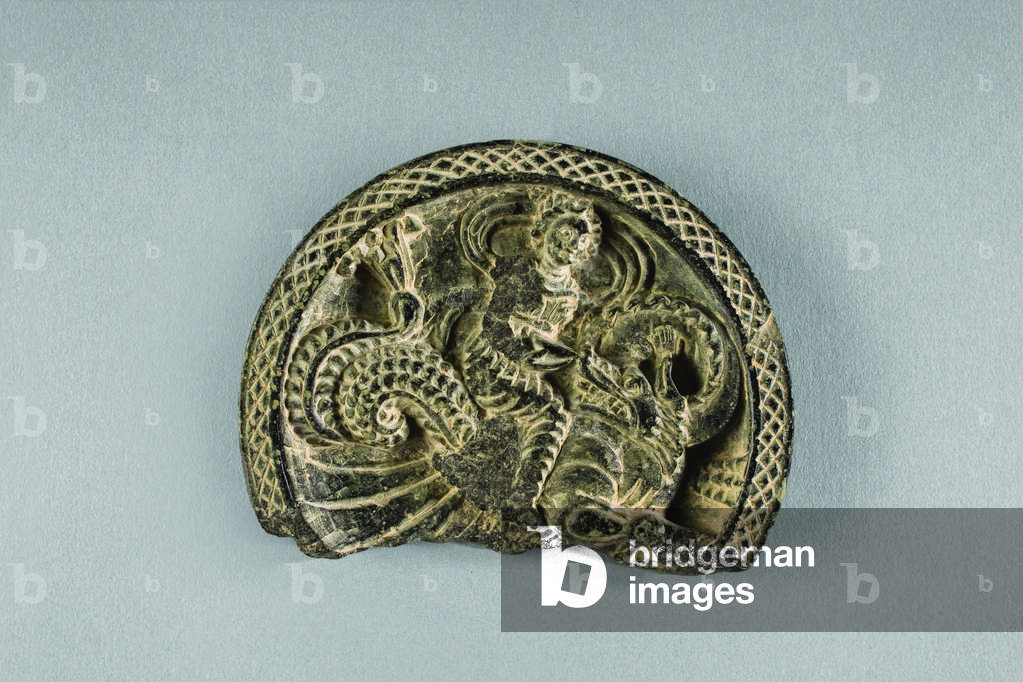 Palette with Nereid on an Aquatic Dragon, c.50-75 (schist)