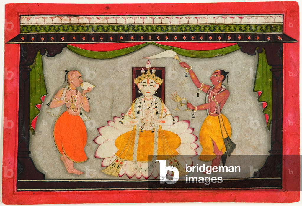 Buddha avatar of Vishnu, c.1700 (opaque w/c, gold & beetle carapaces on paper)