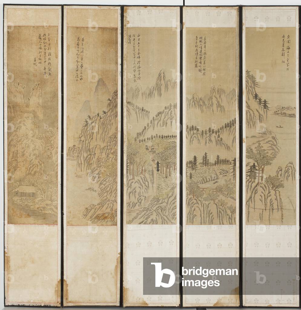Landscape Scenes, Choson dynasty (ink & w/c on wood, silk & paper)