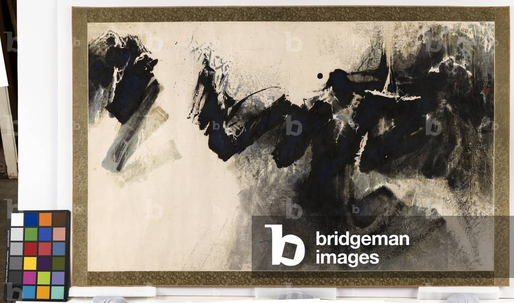 Untitled [abstract landscape], 1967 (ink & w/c on paper mounted with silk borders)