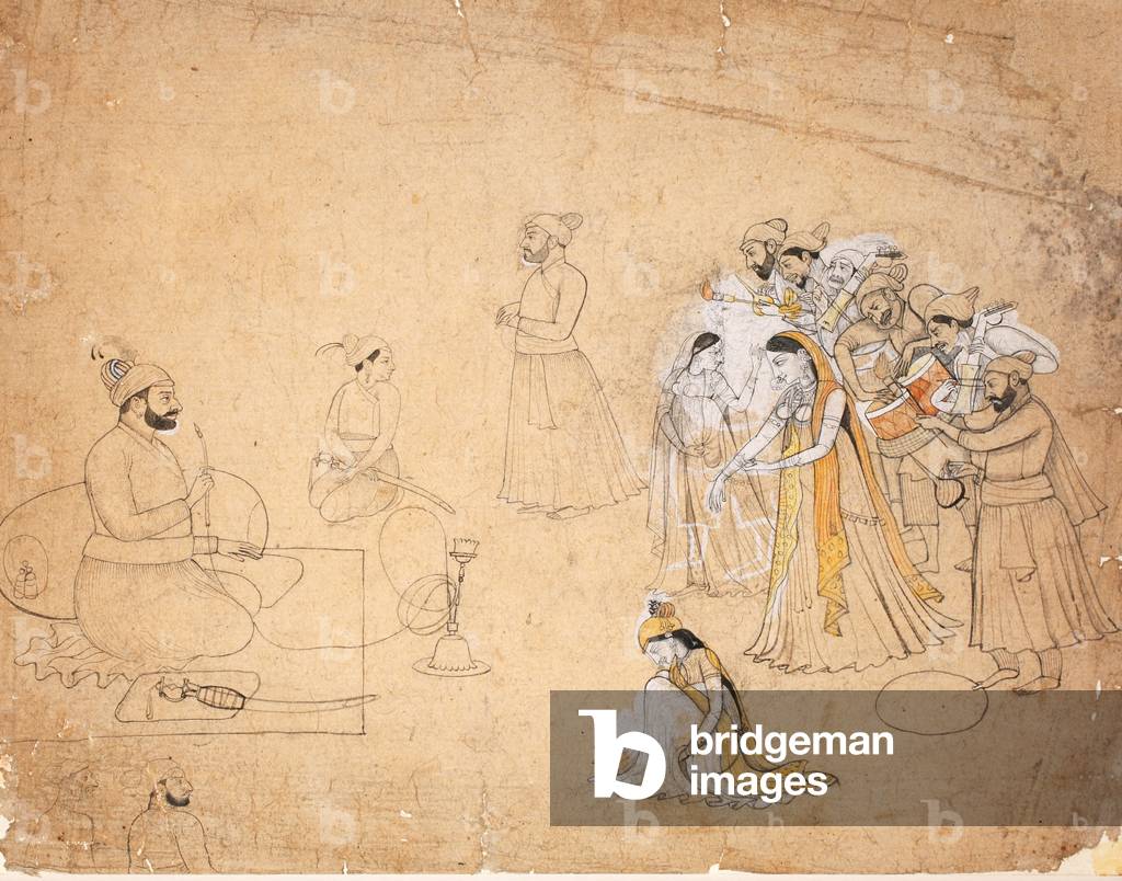A raja entertained by dancers and musicians, c.1780 (opaque w/c on paper)