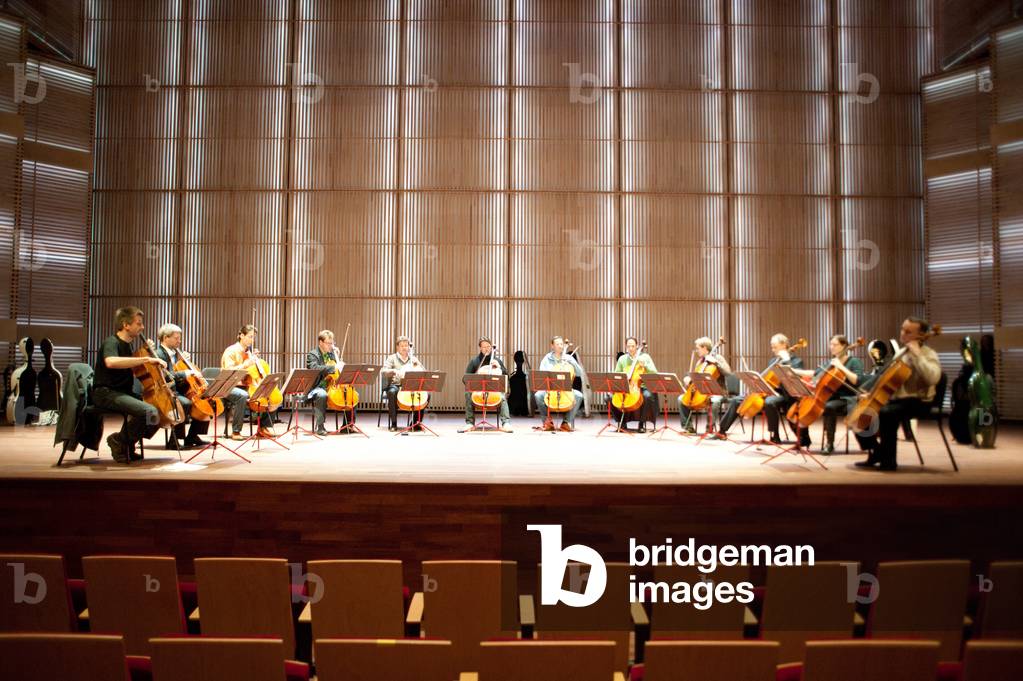 the 12 cellists of the Berlin Philharmonic Orchestra, die 12 (zwolf, zwoelf) Cellisten der Berliner Philharmoniker, Amsterdam, Netherlands